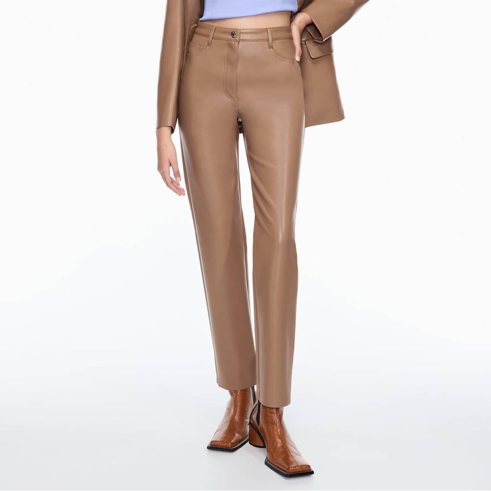 Wilfred Camel Faux-Leather Straight Leg Pants